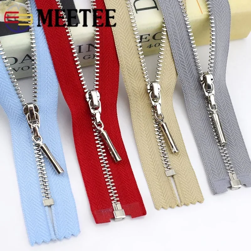 2/5Pcs 3# Metal Zipper Silver Teeth 15-70cm Zippers For Sewing Bags Garment Decor Zip Repair Kit DIY Clothing  Accessories