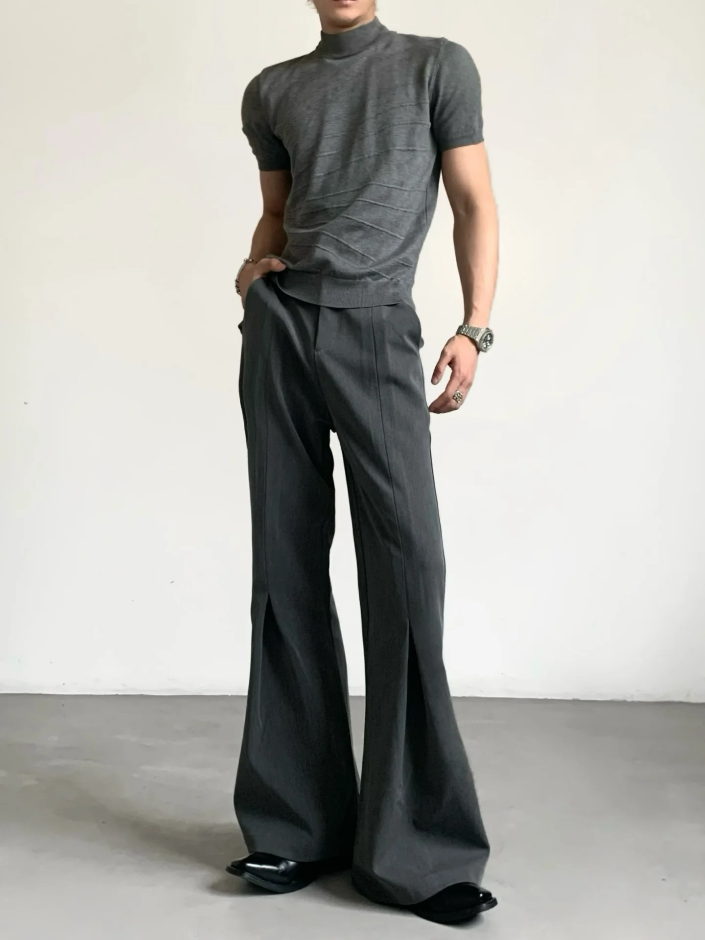 Ace Men's High Waist Straight Leg Trousers Casual Flared Pants Cleanfit Drapey Style for Commuting And Formal Occasions