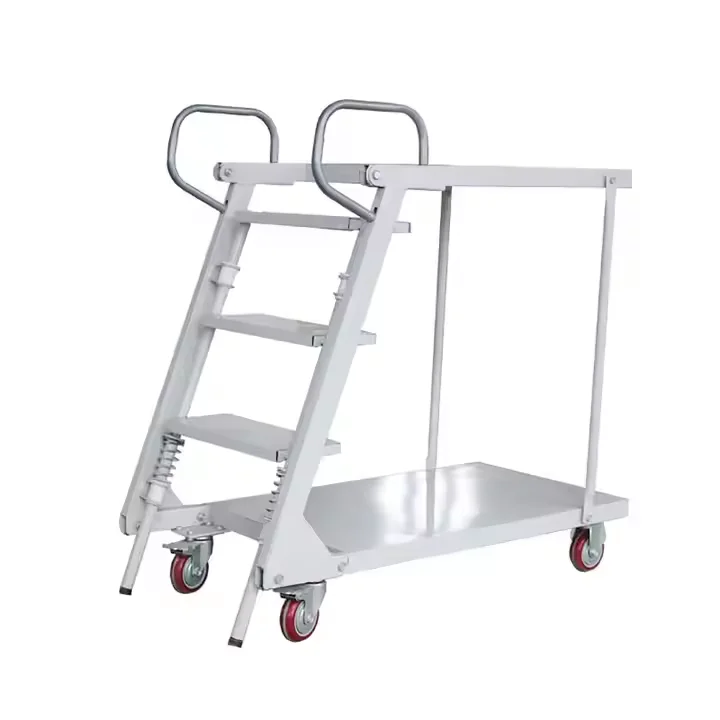 Warehouse  Ladder Cart Steel Rolling Mobile Step Platform  With Wheels