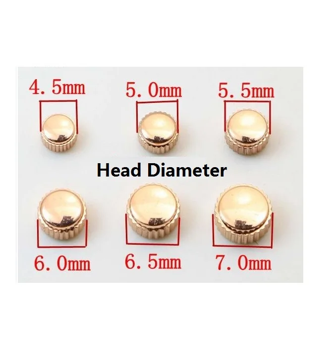 11pcs/Lot Rose Gold Color Steel Waterproof Watch Crown 3.5mm-7.0mm Head Diameter with 2.0mm Hole W1513