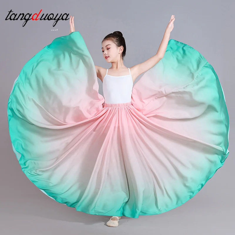 Kid Girl Half-length Skirt Ballet Belly Classical Dance Long Skirts Dancer Practice Wear Assorted Gradients Dance Skirt