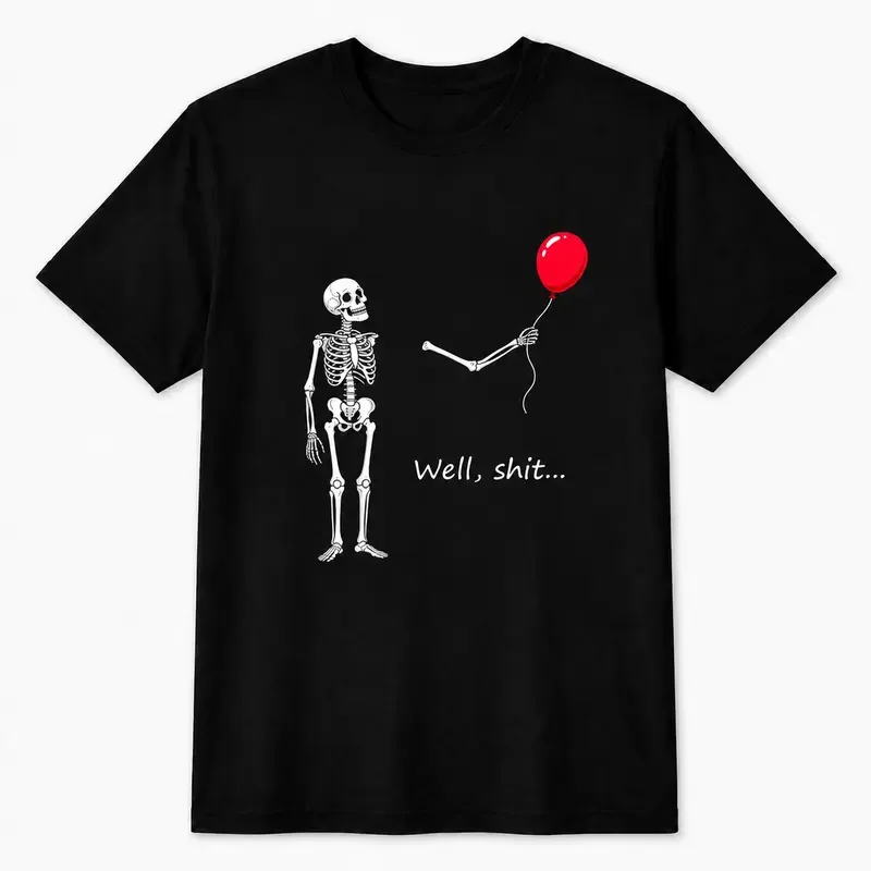 Funny Skeleton Balloon Shirt, Dark Humor Graphic Tee, Halloween Style Black Short Sleeve Cotton Blend Top, Skeleton Gift Shirt Casual Breathable