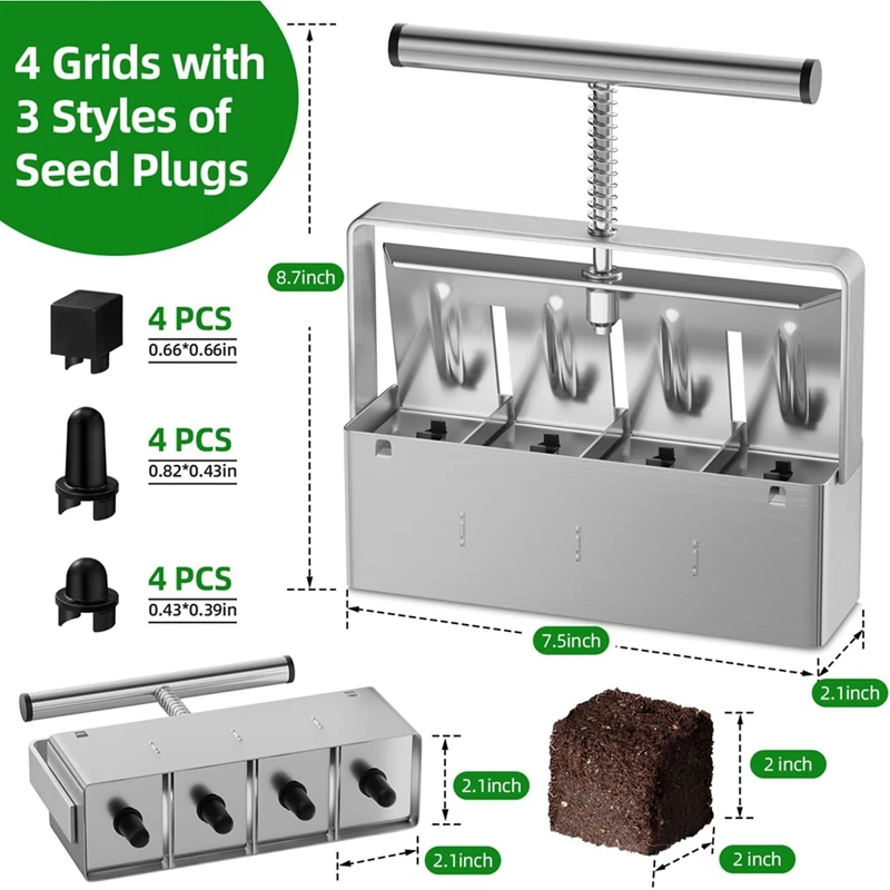 Soil Blocker Soil Block Maker Soil Blocker METAL For Seed Starting With Strong Hand Held, Soil Blocking Tool For Grow Seedling