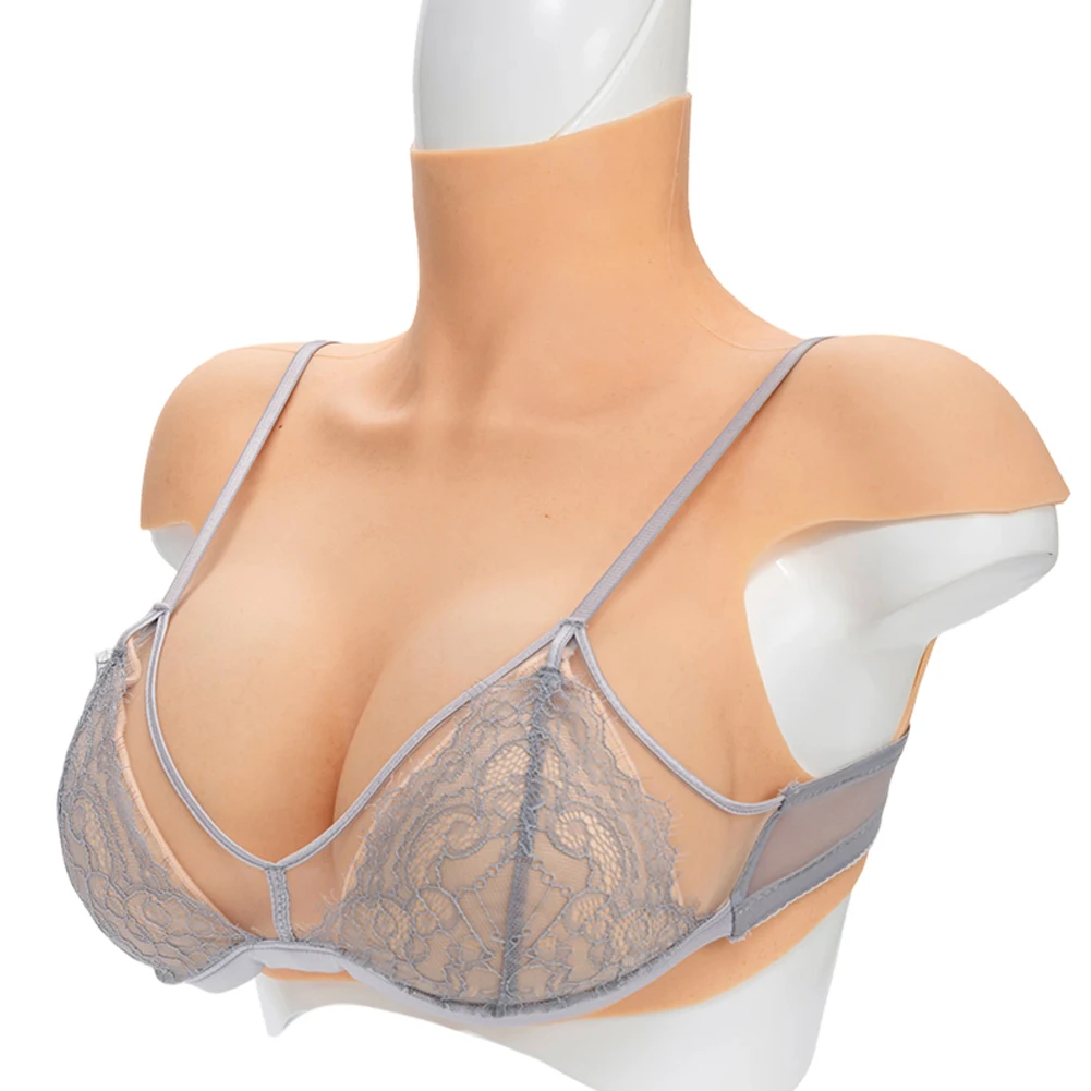 Realistic Silicone Breast Forms with Shoulder Widening Pads Vein Texture Drop Shape for MTF Transgender Crossdresser Cosplay