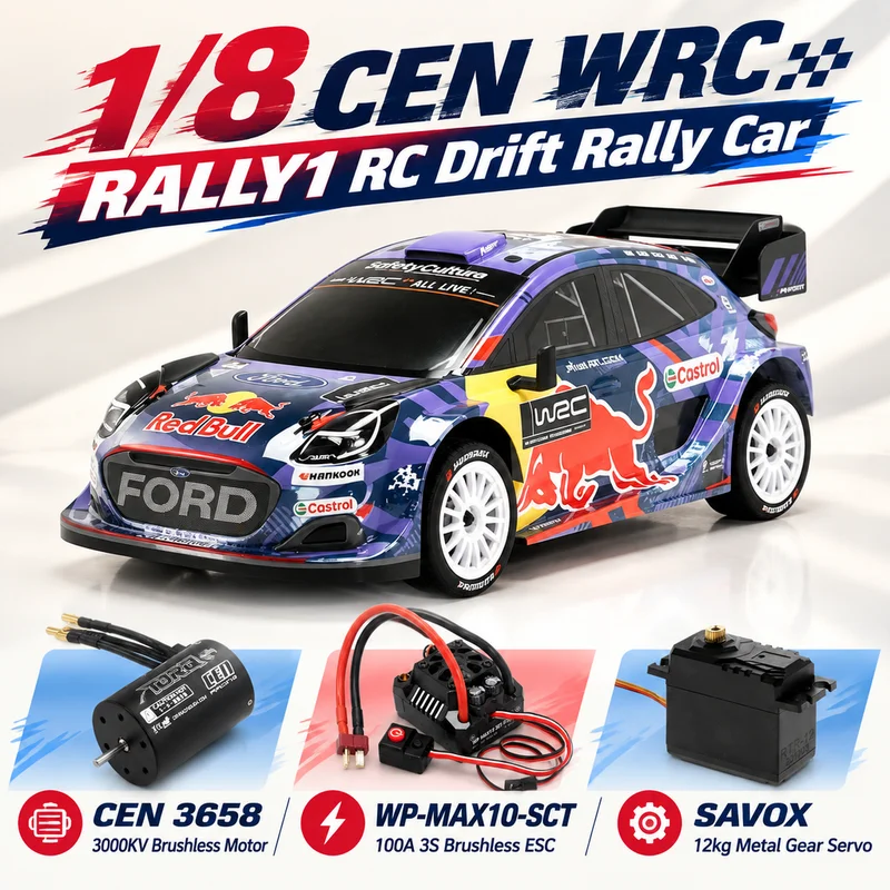 New 1/8 CEN Brushless 2.4G Remote Control Simulated Electric PUMA WRC RALLY1 High-Speed 3S Drift Rally Car RC Off-Road Model Toy