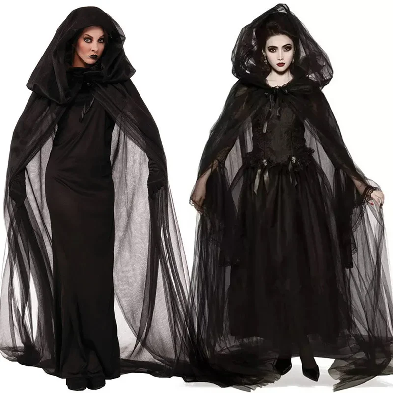 Costume d'Halloween Cosplay Horreur pour Femme, Sorcière, Vampire Zombie Effrayant, Carnaval, Fantôme Effrayant, Cape à Capuche Médiévale, Jour de la Fréquence