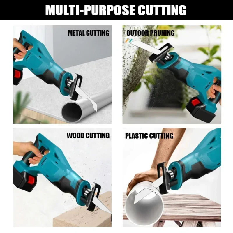 21V Cordless Reciprocating Saw Portable Adjustable Speed Chainsaw Wood Metal PVC Pipe Cutting Saw Power Tool Makita Battery