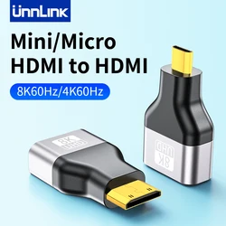 Unnlink 8K 4K Micro Mini HDMI to HDMI Adapter Converter for Camera Camcorder Go Pro Tablet to TV Monitor Projector