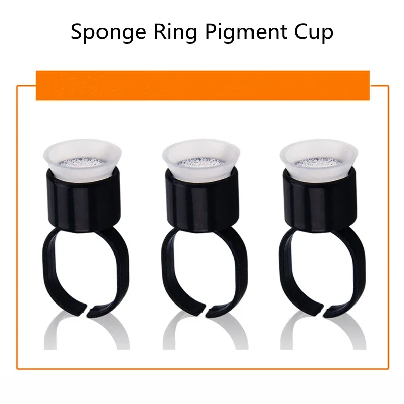 100pcs Tattoo Ink Ring Cups Glue Cap with Sponge Microblading Pigment Cup Tattoo Tool Holder Permanent Makeup Accessories Supply