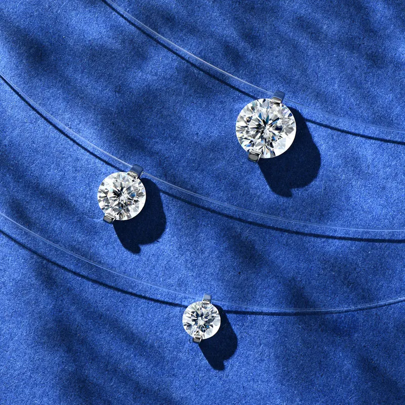 Lnngy 0,5 ct-3 ct Solitär Moissanit Halsketten 925 Sterling Silber Transparente Angelschnur Anhänger Halskette Für Frauen Schmuck – Detail 2