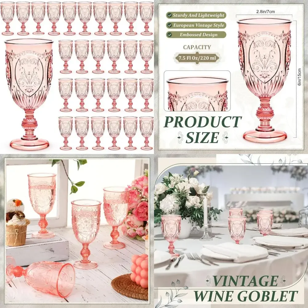 

Цветные пластиковые бокалы с тиснением в стиле ретро, 7,5 унции — бокалы для вина в винтажном стиле для баров, соков и детского душа