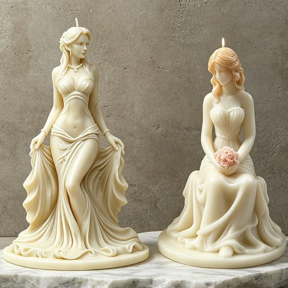 Goddess Sculpture Candle Silicone Mold Standing Sitting Woman Angel Clay Plaster Resin Making DIY Aroma Desktop Decor Party Gift