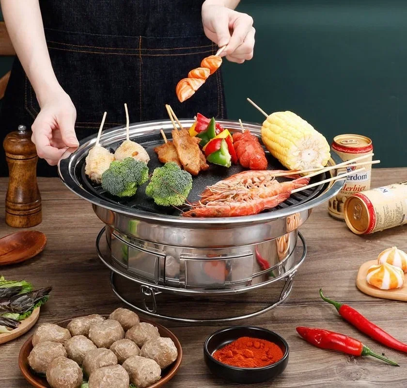 

y Korean Charcoal Barbecue Grill Stainless Steel Non-stick Barbecue Tray Grills Portable Charcoal Stove for Outdoor NJ71201