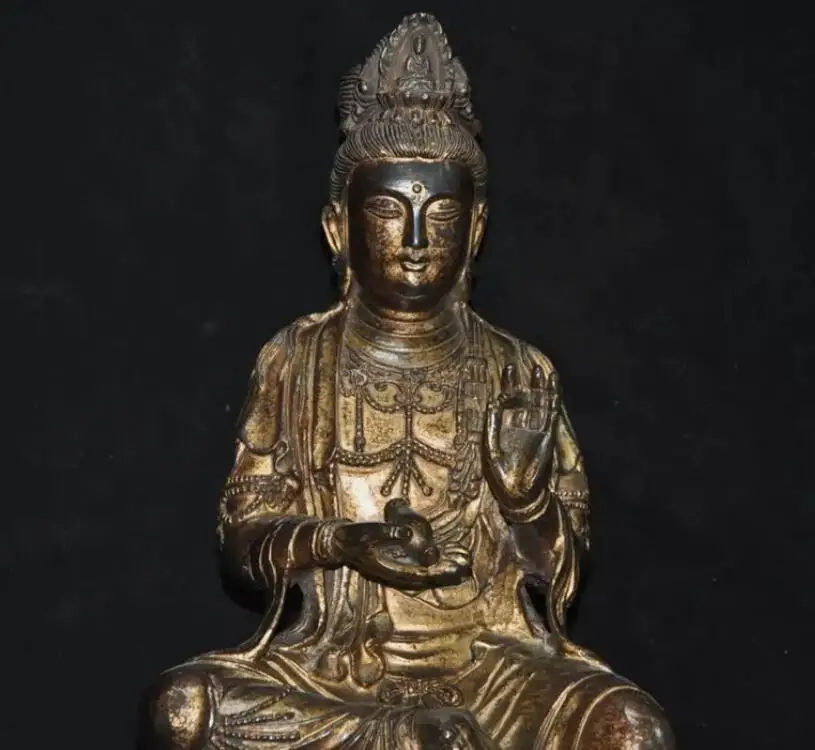 China Buddhism bronze Gilt freedom Kwan-Yin GuanYin Bodhisattva goddess statue