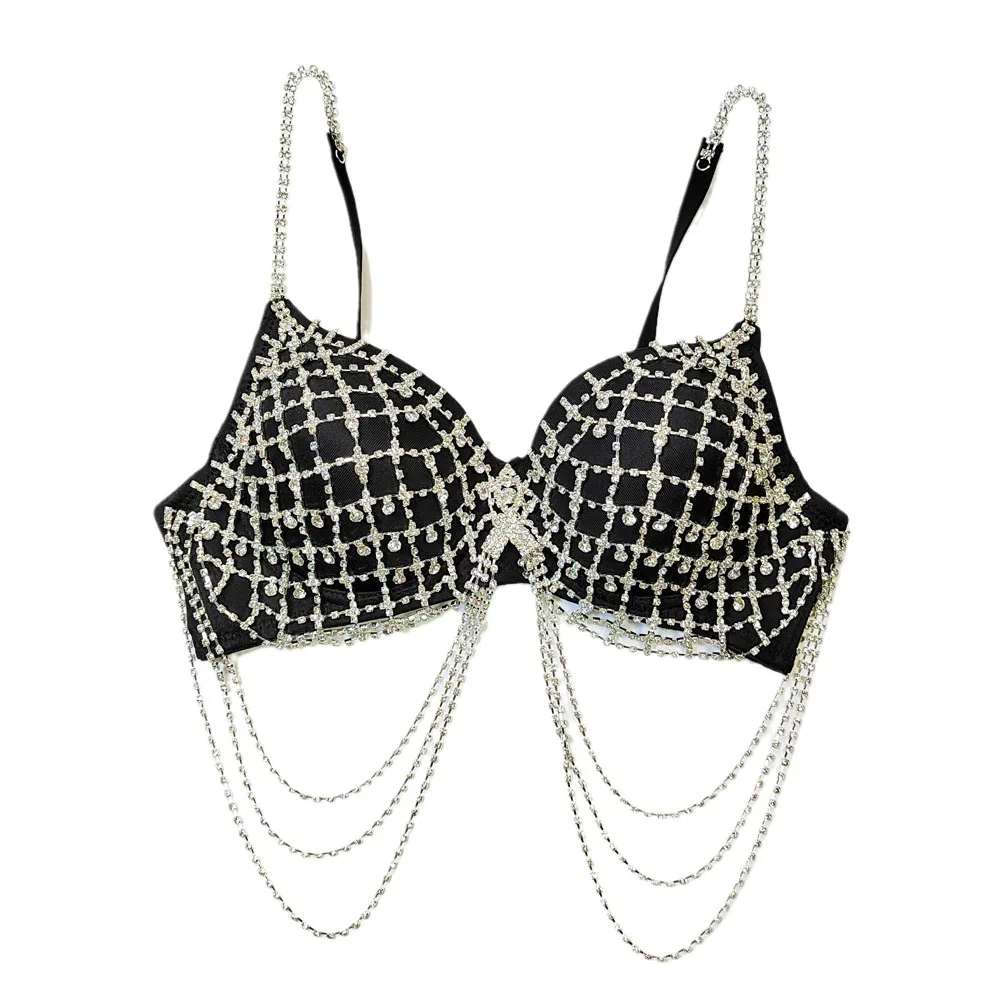 Europe, America, cross-border Amazon, AliExpress, sexy rhinestone chain, fringed bra, ultra-short backless bead chest wrap
