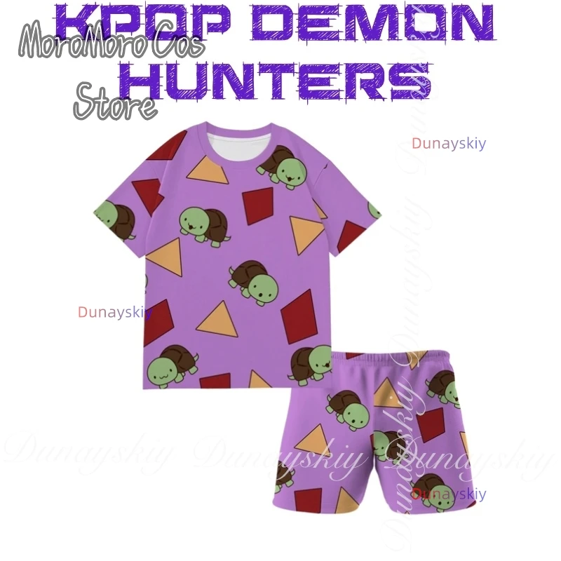 KPop Demon Hunters Película The Girl' Group ssiCon pijama gris negro morado Pantalones cortos de manga corta ssiDisfraz completo de conjunto