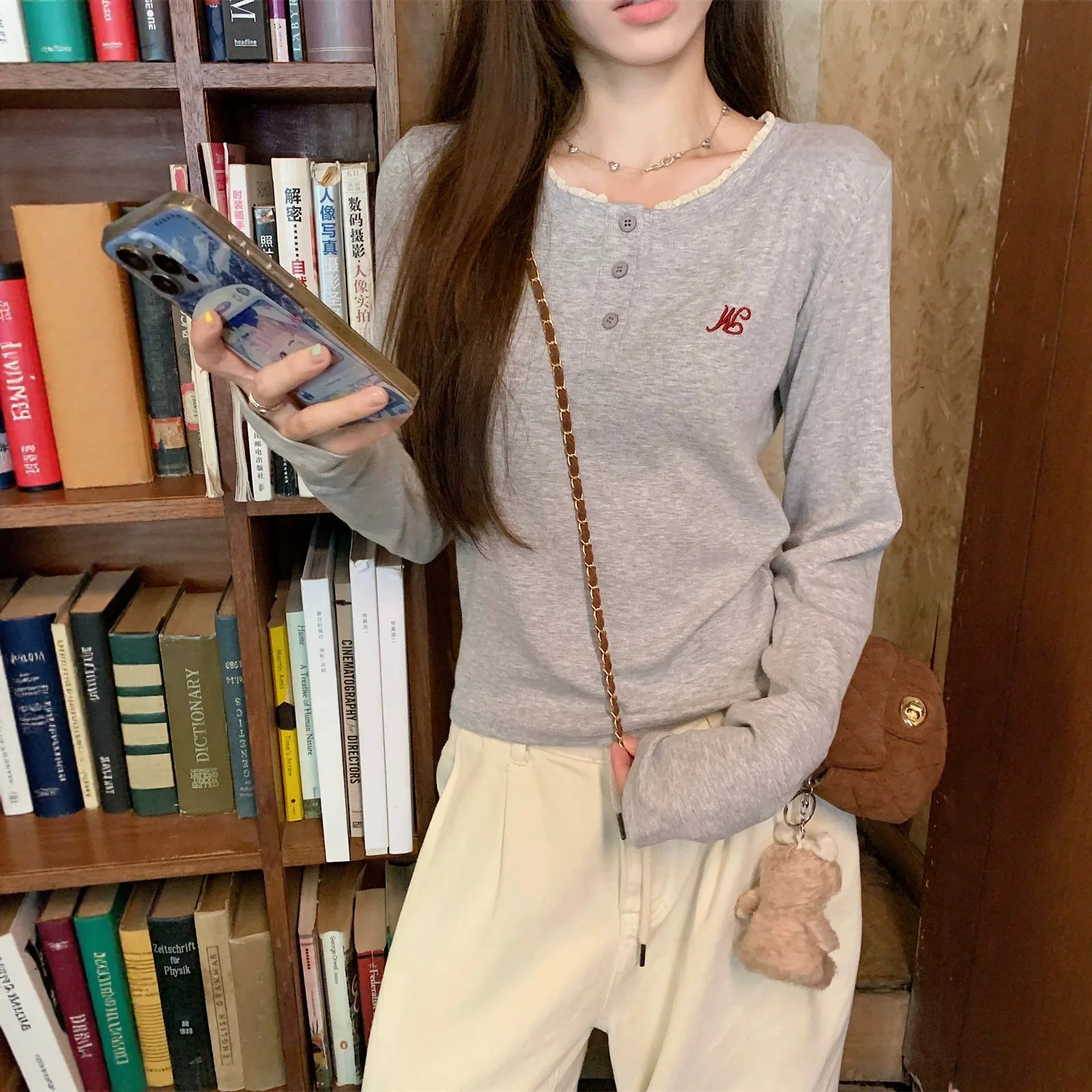 Lace Spliced Long Sleeve Kpop T-shirts Cute Kawaii Y2K Tops Sexy Slim Vintage Tees Shirts Winter Cheap Clothes Woman Tshirts