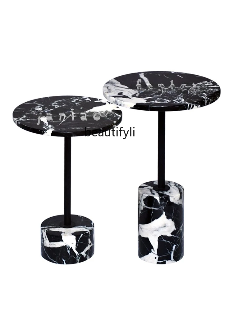 Nordic Black Luxury Stone Sofa Side Table Corner Table Light Luxury Modern Marble Bedside Small round Table