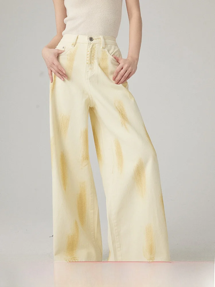 

Модные джинсы тай-дай с широкими штанинами и завышенной талией, весенняя новинка CHILL ZOEY, классический синий цвет для женщин