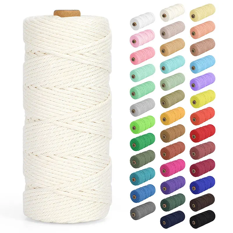 

3mm Cotton Macrame Cord Rope Natural Colored 4 Strands Twisted Cotton Cord for DIY Crafts Sewing Home Wedding Decoration