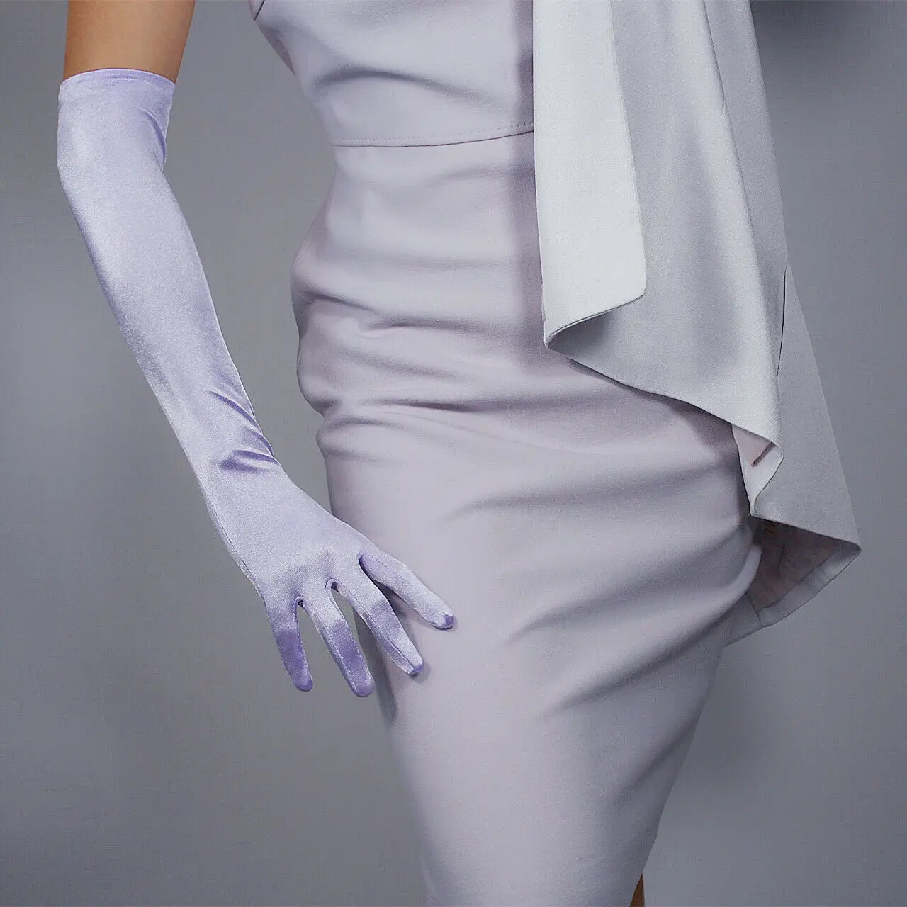 Lavender Satin GLOVES Stretch Silk Elbow 50cm 20" Long Opera Evening Halloween Cosplay Costume Wedding Bridal Fashion Glove