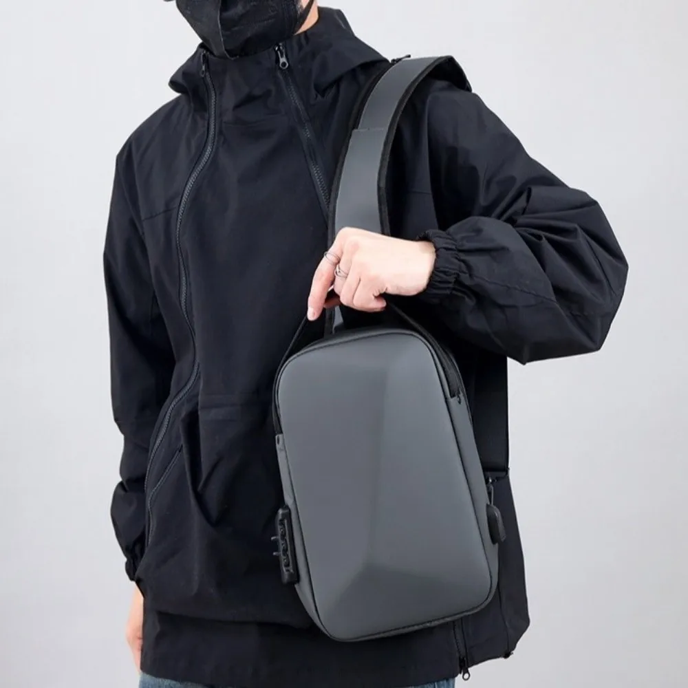 

Oxford Cloth Men's Chest Bag USB Charging Port Adjustable Strap Password Sling Bag Multi-storey Large Capacity