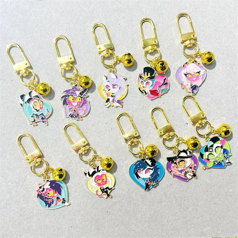 6.3CM Metal Golden Cartoon Moxxie Helluva Boss Key Chains Irregular Loona Aesthetic Cute Comic Exhibition Gifts Student Gifts