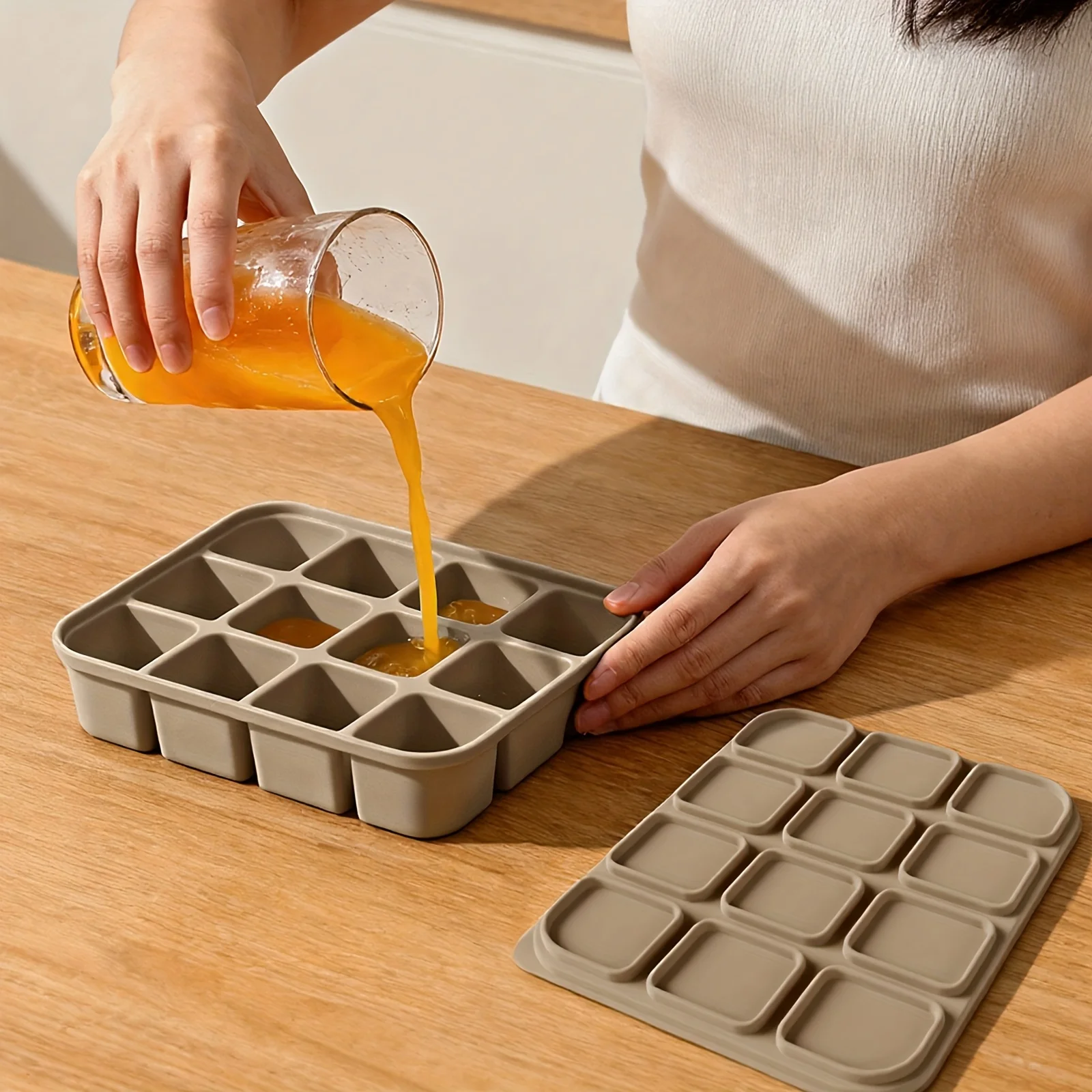 12-Cube Silicone Ice Tray with Lid, Flexible Mold - Easy Release Ice for Clear Roostertail/Whiskey, Broth & Meal Prep