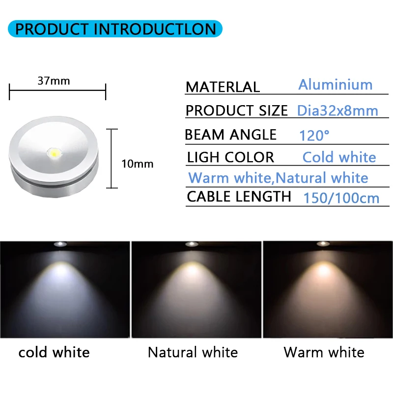 LED USB 5V 3W LED-Spotleuchte Aufputzmontage Vitrinenbeleuchtung Thekenbeleuchtung Schmuckpräsentationslampe Heimbeleuchtung DC5V Mini-Deckenspot – Detail 4