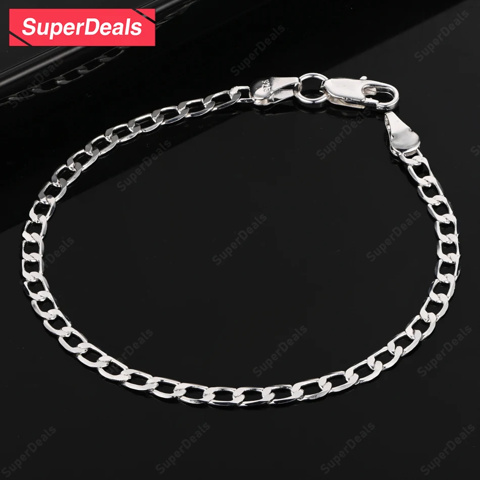 

SuperDeals 4 мм боковая цепочка браслет из стерлингового серебра 925 пробы женские вечерние очаровательные свадебные аксессуары для помолвки праздничный подарок хорошие ювелирные изделия