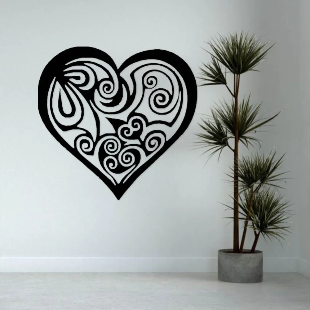 

2D плоский настенный декор в виде железного сердца с цветочным узором, 1 шт., легко крепится, для интерьера и экстерьера