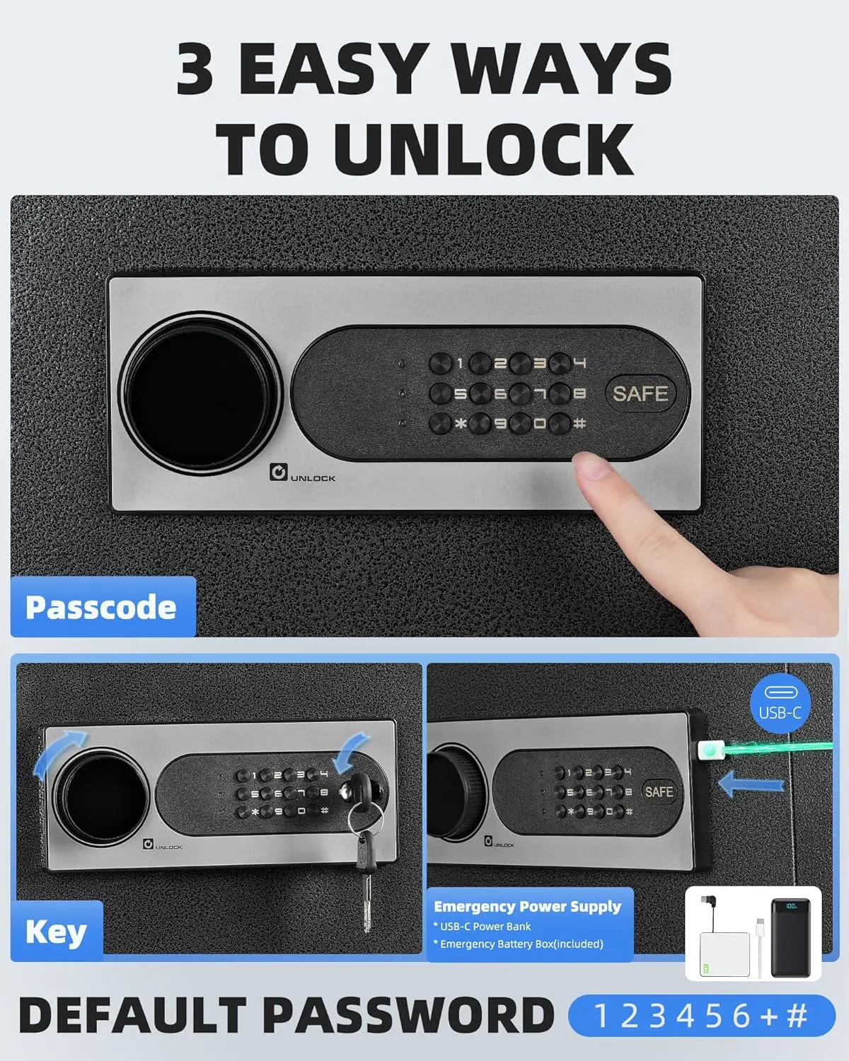 Cubic Feet Home Safes with Fireproof Waterproof Bag, Security Safe for Money Cash Documents, Digital Keypad