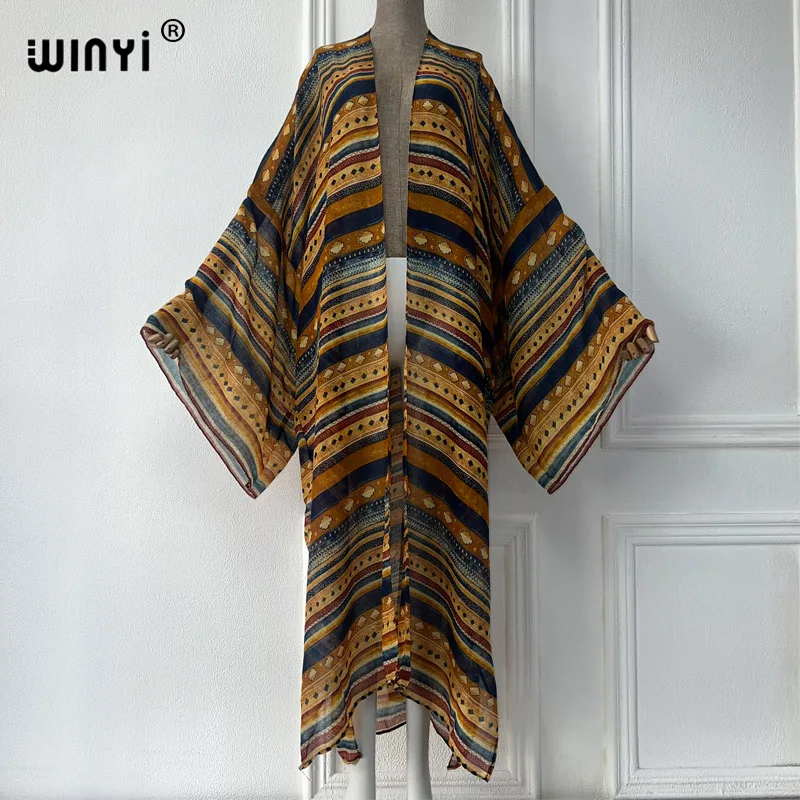 WINYI afryka moda lato kimono sukienka maxi okrycie plażowe sweter boho seksowny płaszcz nadruk geometryczny kaftan stroje plażowe kobiety