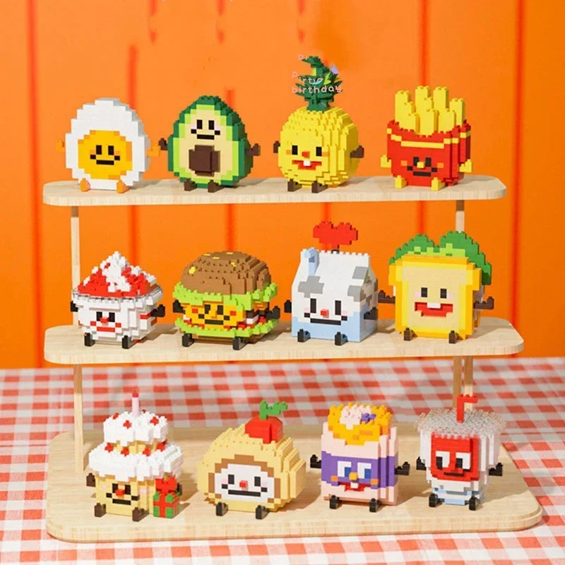 

12 Styles Avocado Pineapple Fruit Hamburger French Fries Bread Sandwich Food Milk Drink Puzzle Building Blocks Mini Bricks Toy