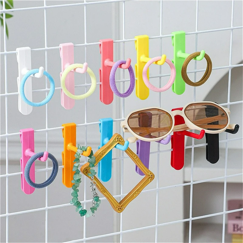 1/3/5/10PCS  Wire Grid Wall Display Hooks Colorful Clip‑on Hooks Easy Install Hanging Hanger for Shop Home Storage Decoration