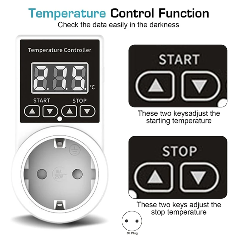 Toma de termostato ABPQ-2Pack con Sensor, enchufe de controlador de temperatura Digital, interruptor de temperatura impermeable, enchufe europeo