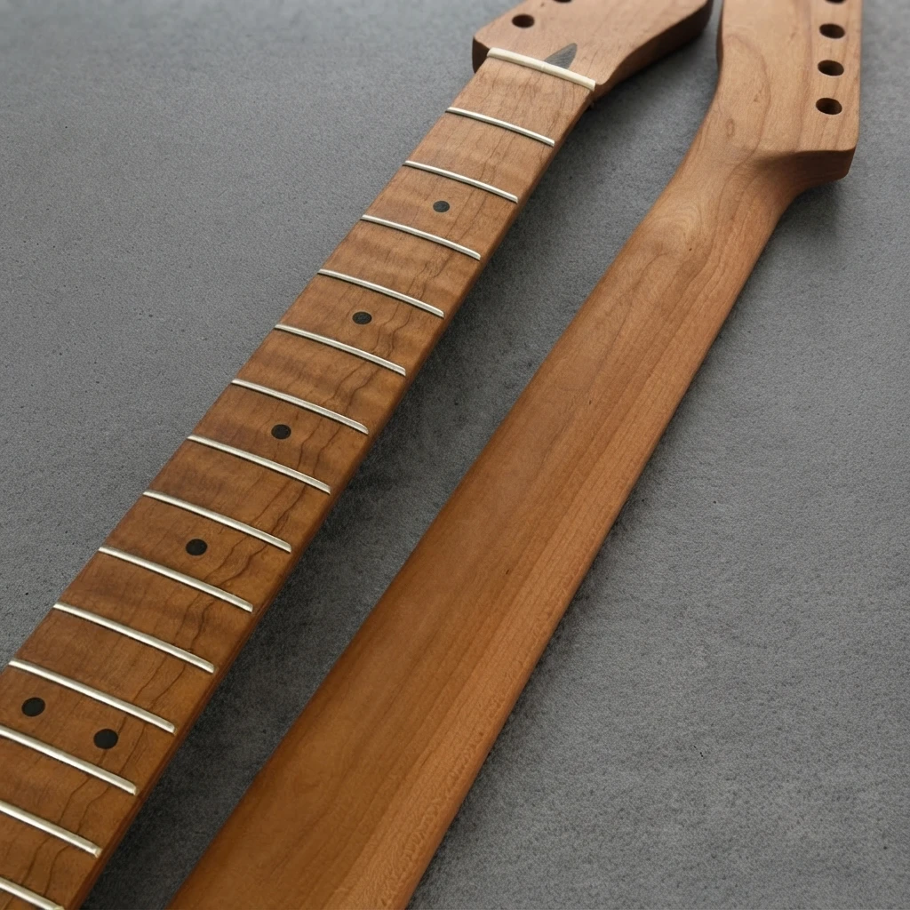 Custom TL Guitar Neck, Roasted Flame Pattern, Light Fretboard, 22 Frets, Gloss Finish, 56mm Heel, Standard Scale Truss Rod