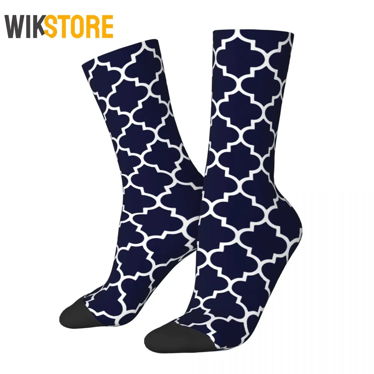 

Funny Navy Blue Quatrefoil Pattern Men's Women's Fashion Socks Spring Summer Autumn Winter Middle Tube Breathable Crazy Sock