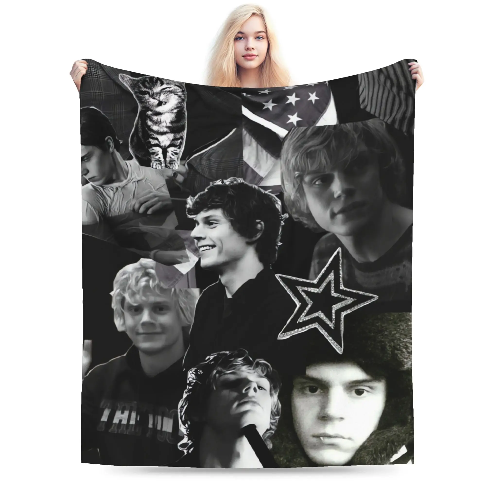 Vintage Evan Peters Black White Group Blanket  Soft Warm Plush Bedding Throws For Living Room Travel Flannel Bedspread Bed Cover