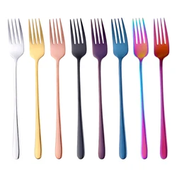 8 Colors Stainless Steel Long Handle Dinner fork Korean Rainbow Fork Hotel Restaurant Party Supplies Dinnerware Steak Gold Fork