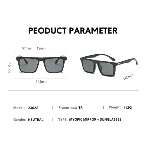 Imagen 2 del producto VCKA-gafas graduadas para miopía para hombre y mujer, lentes cuadradas ópticas Retro, gafas de sol con Clip magnético polarizado, 0,5 ~-10