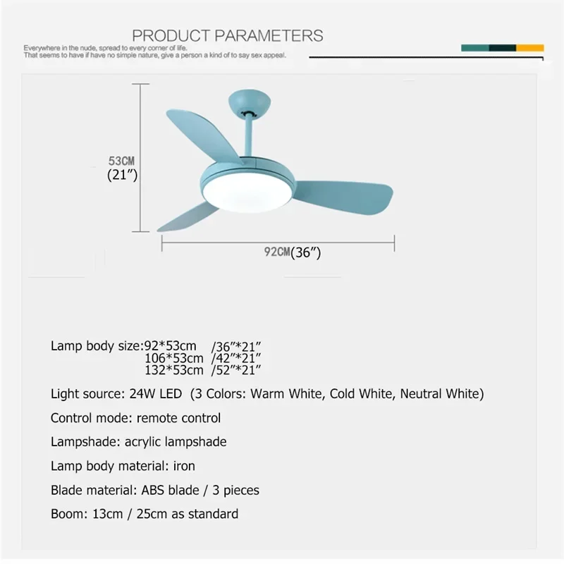 DEBBY Ceiling Fan LED Light With Remote Control 3 Colors 220V 110V Modern Decorative for Rooms Dining Room Bedroom