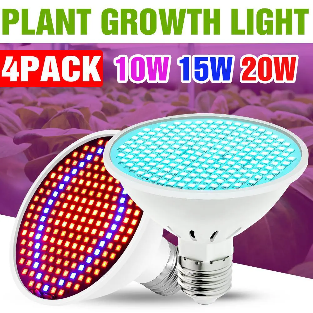 

4 Pack E27/E26 LED Plant Grow Light Bulb Full Spectrum Cultivation Lamp Indoor potted Flower Succulent Fill Lighting 10W 15W 20W