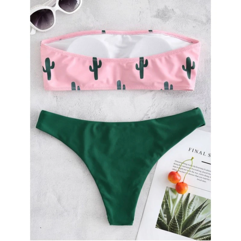 Women\'s Swimming Suit Sexy Bikini Swimsuit 2021 Swimwear Two Piece Cactus Print Sexy Split Bikinis Beachwear Free Shipping