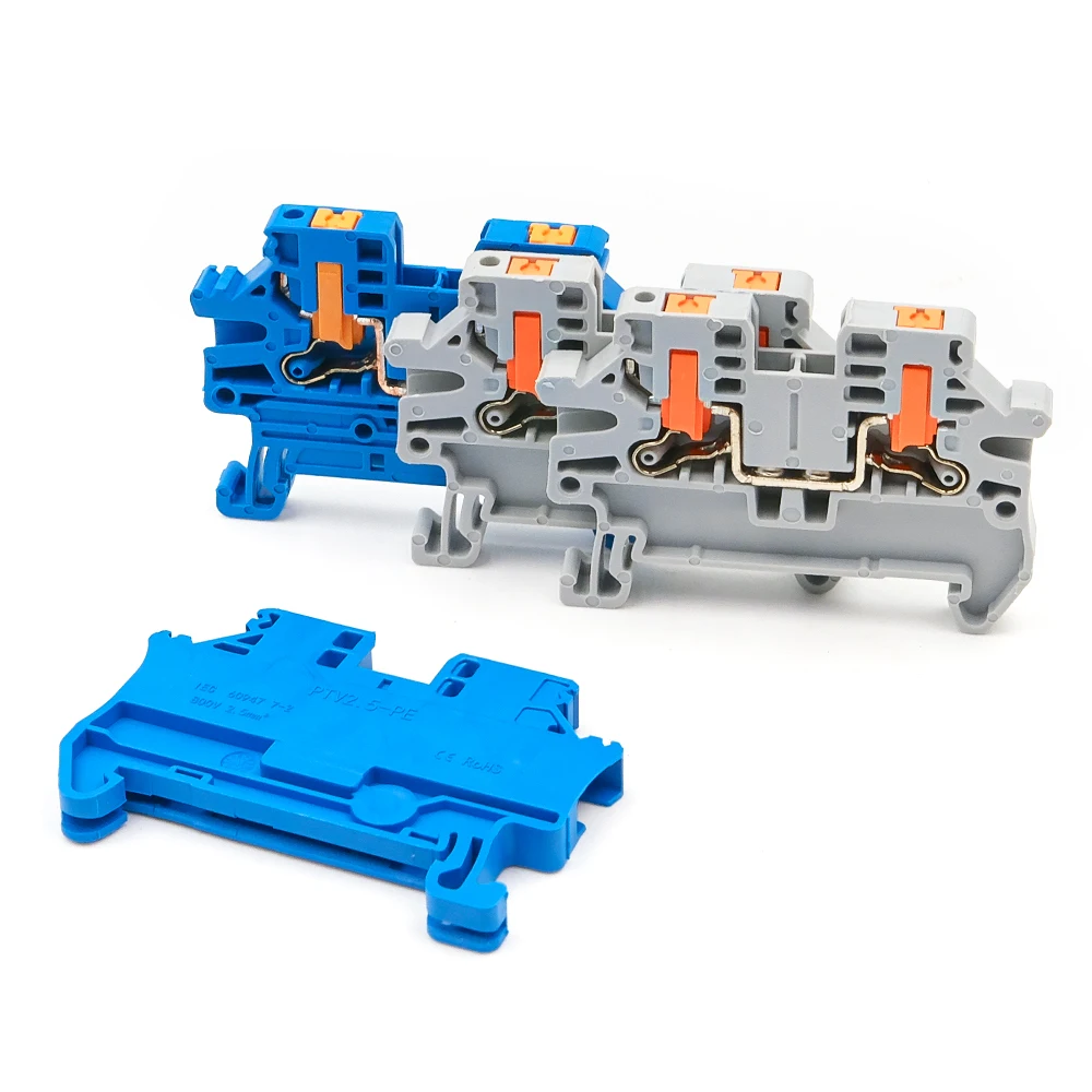PTV2.5 DIN Terminal Block 10Pcs Push-In Spring Clamp 12AWG Tinned Copper Quick Release Detachable
