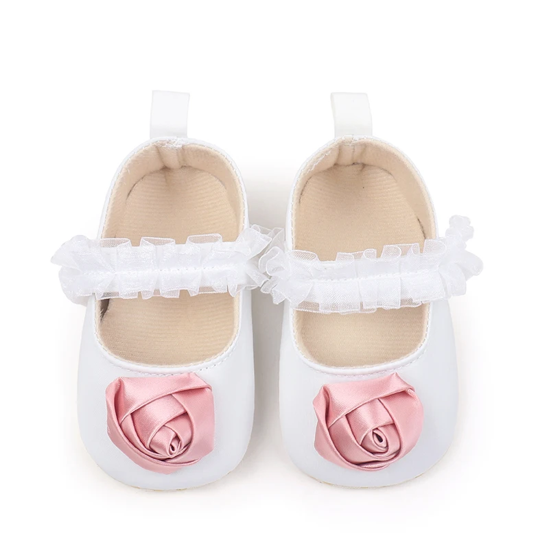 Baby Girls Mary Jane Shoes Princess Cute Lace Rose Design Soft Non-Slip Infant Baby First Walking Shoes