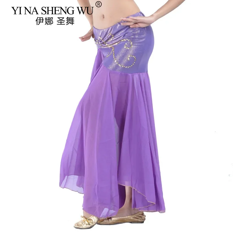 الراقية أزياء الرقص الشرقي الشيفون طويل سليم فلاش تنورة المرأة مثير الرقص الشرقي ذيل السمكة تنورة الرقص الشرقي ممارسة الملابس #4