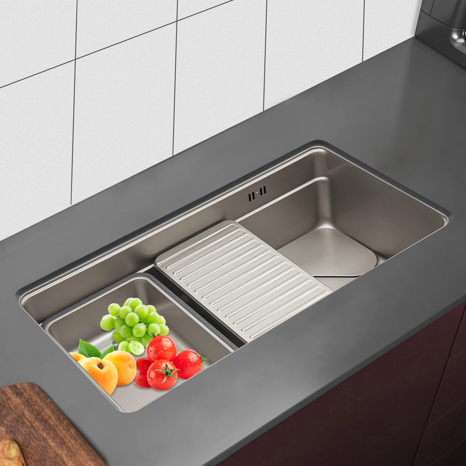 760X430mm 304 حوض مطبخ ستنلس ستيل الفضة وعاء واحد قطرة في شرفة المطبخ بالوعة أنابيب الصرف #3