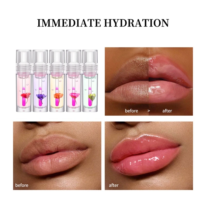 Ibcccndc Magic Color Change Lip Oil Flower Lipgloss PH Color Change Lipoil Pink Clear Lip Glaze Liquid Moisturizing