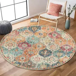 Printed Boho Style Round Crystal Velvet Carpet Floor Mat Living Room Bedroom Coffee Table Hanging Basket Mat